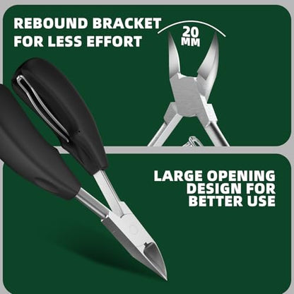 VANWIN Toenail Clippers for Thick Toenails - Heavy Duty Wide Jaw Large Toe Nail Clippers for Seniors, Angled Head & 45° Sharp Slanted Ingrown Toenail Clippers Set, Black Avelisse