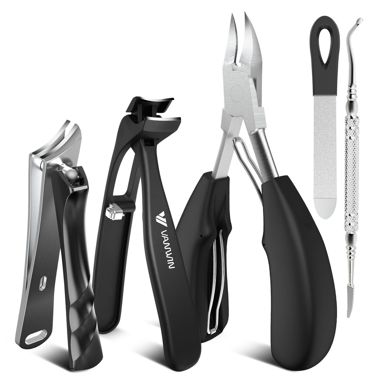 VANWIN Toenail Clippers for Thick Toenails - Heavy Duty Wide Jaw Large Toe Nail Clippers for Seniors, Angled Head & 45° Sharp Slanted Ingrown Toenail Clippers Set, Black Avelisse