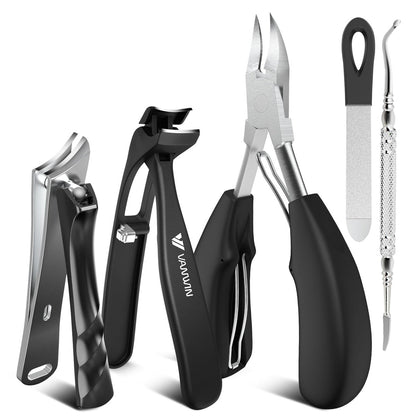 VANWIN Toenail Clippers for Thick Toenails - Heavy Duty Wide Jaw Large Toe Nail Clippers for Seniors, Angled Head & 45° Sharp Slanted Ingrown Toenail Clippers Set, Black Avelisse