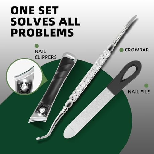 VANWIN Toenail Clippers for Thick Toenails - Heavy Duty Wide Jaw Large Toe Nail Clippers for Seniors, Angled Head & 45° Sharp Slanted Ingrown Toenail Clippers Set, Black Avelisse