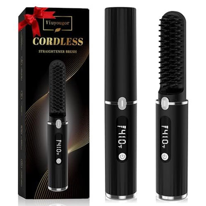 Viuyougor Cordless Heated Beard Straightener Comb for Men - Portable Beard & Hair Straightening Brush with LCD, Anti-Scald & Auto Shut-Off, Travel Size Avelisse