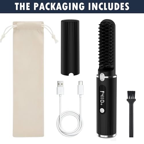 Viuyougor Cordless Heated Beard Straightener Comb for Men - Portable Beard & Hair Straightening Brush with LCD, Anti-Scald & Auto Shut-Off, Travel Size Avelisse