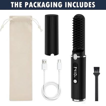 Viuyougor Cordless Heated Beard Straightener Comb for Men - Portable Beard & Hair Straightening Brush with LCD, Anti-Scald & Auto Shut-Off, Travel Size Avelisse