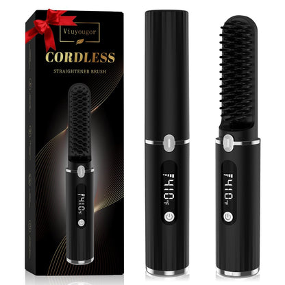 Viuyougor Cordless Heated Beard Straightener Comb for Men - Portable Beard & Hair Straightening Brush with LCD, Anti-Scald & Auto Shut-Off, Travel Size Avelisse