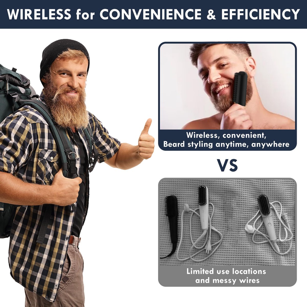 Viuyougor Cordless Heated Beard Straightener Comb for Men - Portable Beard & Hair Straightening Brush with LCD, Anti-Scald & Auto Shut-Off, Travel Size Avelisse