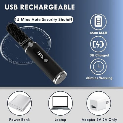 Viuyougor Cordless Heated Beard Straightener Comb for Men - Portable Beard & Hair Straightening Brush with LCD, Anti-Scald & Auto Shut-Off, Travel Size Avelisse