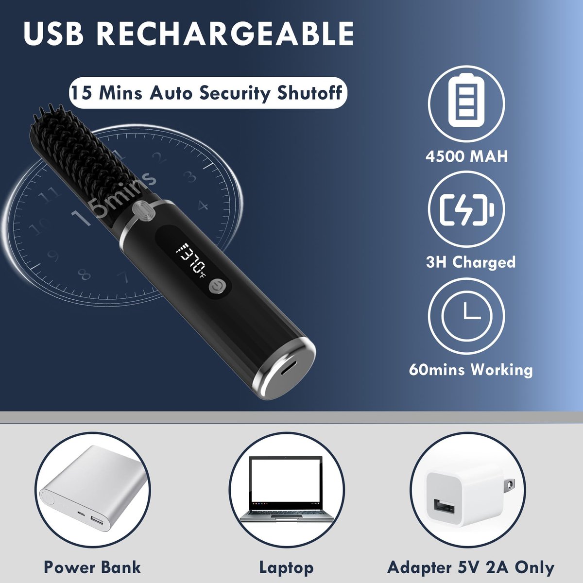 Viuyougor Cordless Heated Beard Straightener Comb for Men - Portable Beard & Hair Straightening Brush with LCD, Anti-Scald & Auto Shut-Off, Travel Size Avelisse