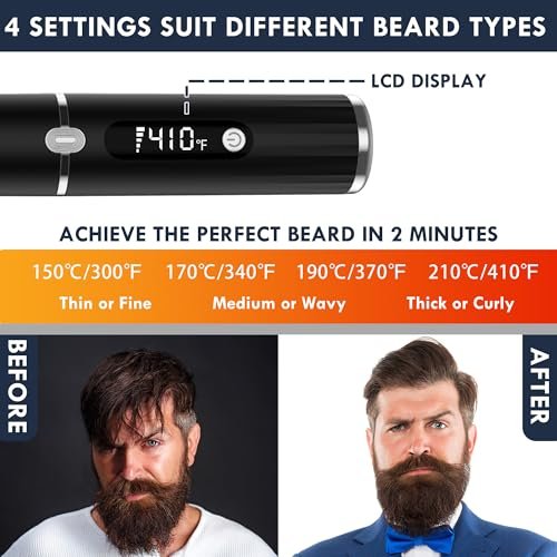 Viuyougor Cordless Heated Beard Straightener Comb for Men - Portable Beard & Hair Straightening Brush with LCD, Anti-Scald & Auto Shut-Off, Travel Size Avelisse