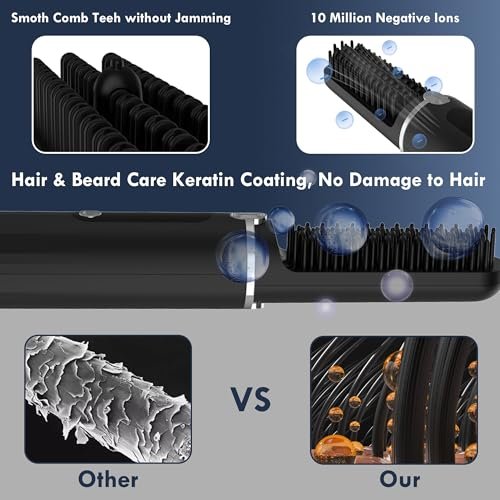 Viuyougor Cordless Heated Beard Straightener Comb for Men - Portable Beard & Hair Straightening Brush with LCD, Anti-Scald & Auto Shut-Off, Travel Size Avelisse