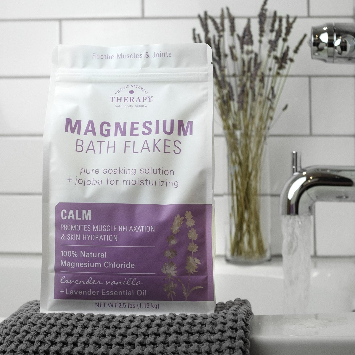 Village Naturals Therapy Calm Magnesium Bath Flakes – Lavender Vanilla, 2.5 lbs Avelisse