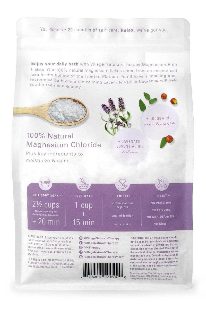 Village Naturals Therapy Calm Magnesium Bath Flakes – Lavender Vanilla, 2.5 lbs Avelisse