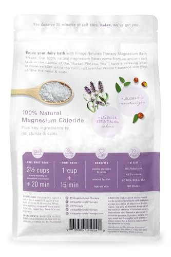 Village Naturals Therapy Calm Magnesium Bath Flakes – Lavender Vanilla, 2.5 lbs Avelisse