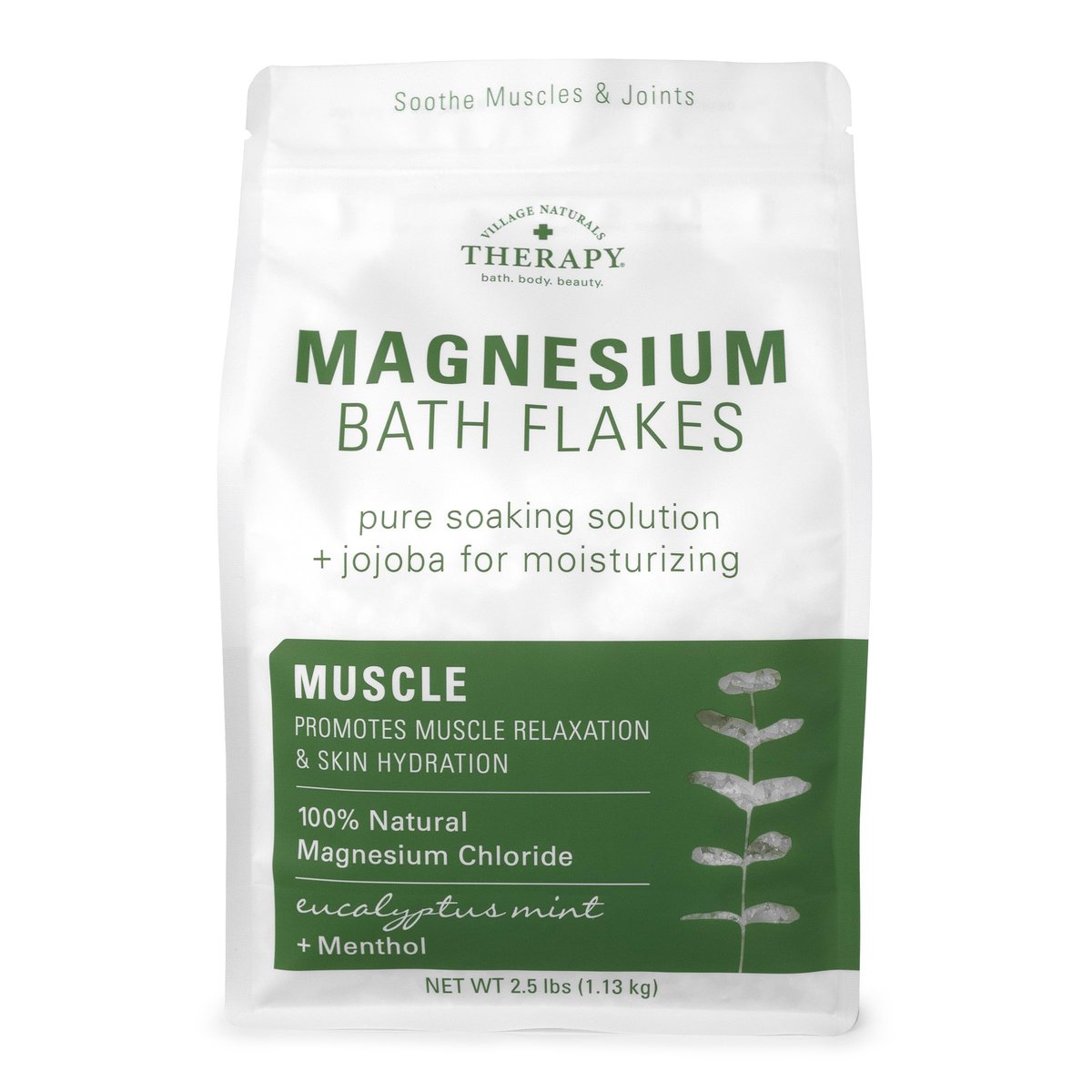 Village Naturals Therapy Muscle Magnesium Bath Flakes, Eucalyptus Mint & Menthol, 2.5 lbs Avelisse