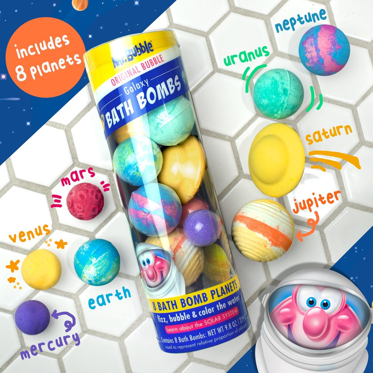 Mr. Bubble Galaxy Bath Bombs - Set of 8 Planet Bath Bombs, Signature Bubble Gum Scent, Multicolored - görsel 3