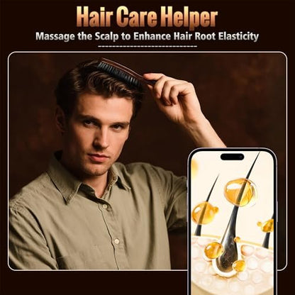 STYLEMATE Hair Brush for Men - Nylon Stiff Bristles Hard Firm Hair Brush for Thick Hair, Slick Back, Natural Black Walnut Wooden Handle for Smoothing, Detangling, Styling