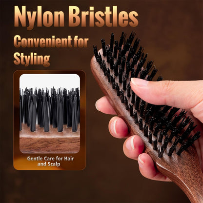 STYLEMATE Hair Brush for Men - Nylon Stiff Bristles Hard Firm Hair Brush for Thick Hair, Slick Back, Natural Black Walnut Wooden Handle for Smoothing, Detangling, Styling