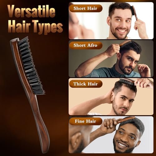 STYLEMATE Hair Brush for Men - Nylon Stiff Bristles Hard Firm Hair Brush for Thick Hair, Slick Back, Natural Black Walnut Wooden Handle for Smoothing, Detangling, Styling - görsel 10