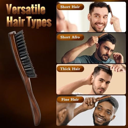 STYLEMATE Hair Brush for Men - Nylon Stiff Bristles Hard Firm Hair Brush for Thick Hair, Slick Back, Natural Black Walnut Wooden Handle for Smoothing, Detangling, Styling