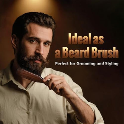 STYLEMATE Hair Brush for Men - Nylon Stiff Bristles Hard Firm Hair Brush for Thick Hair, Slick Back, Natural Black Walnut Wooden Handle for Smoothing, Detangling, Styling