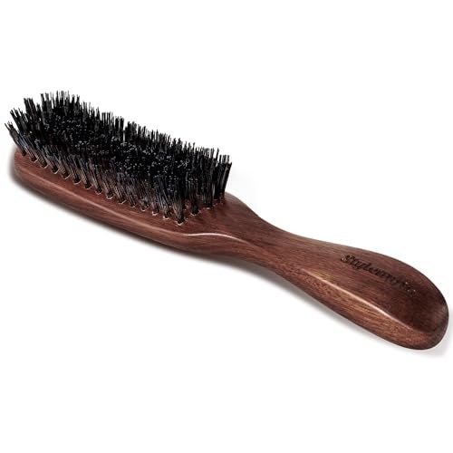 STYLEMATE Hair Brush for Men - Nylon Stiff Bristles Hard Firm Hair Brush for Thick Hair, Slick Back, Natural Black Walnut Wooden Handle for Smoothing, Detangling, Styling - görsel 2