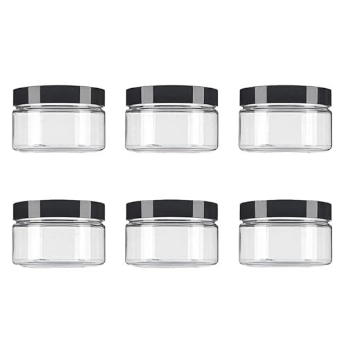 VASANA 6-Pack 250ml/8oz Clear Plastic Cosmetic Jars with Black Lids - Refillable Empty Containers for Creams, Lotions, Ointments, and More - görsel 2