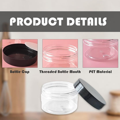 VASANA 6-Pack 250ml/8oz Clear Plastic Cosmetic Jars with Black Lids - Refillable Empty Containers for Creams, Lotions, Ointments, and More