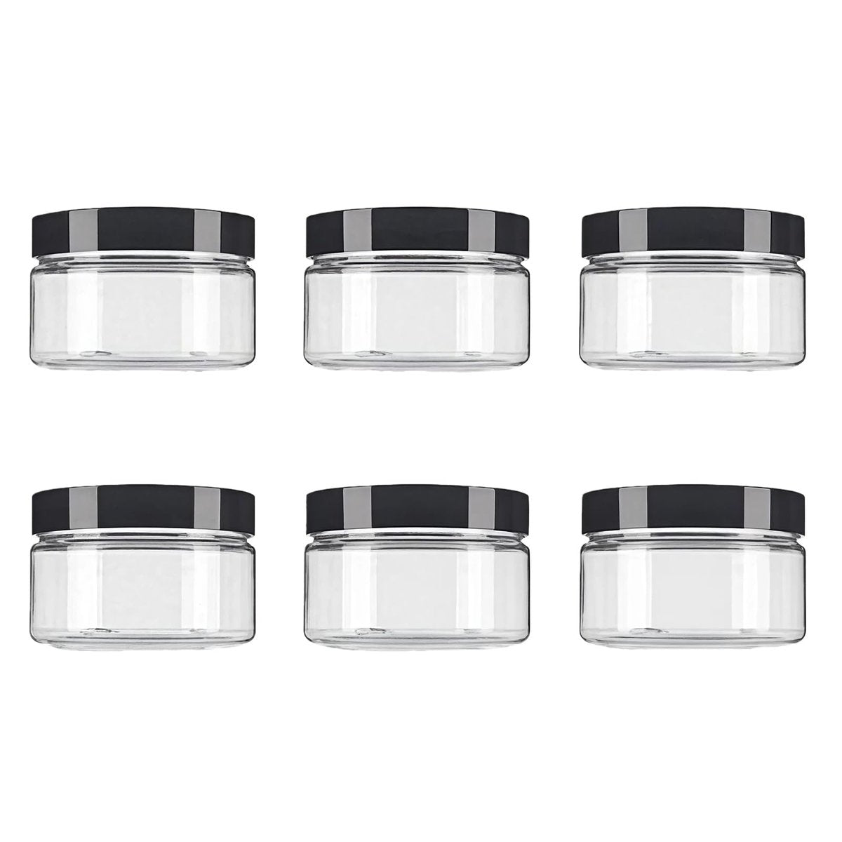 VASANA 6-Pack 250ml/8oz Clear Plastic Cosmetic Jars with Black Lids - Refillable Empty Containers for Creams, Lotions, Ointments, and More - görsel 1