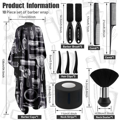 NICEMOVIC 10 in 1 Hair Cutting Barber Cape Set with Neck Duster, Brushes, Neck Strips, Combs & Clips – Professional Salon Accessories for Haircut Styling Avelisse