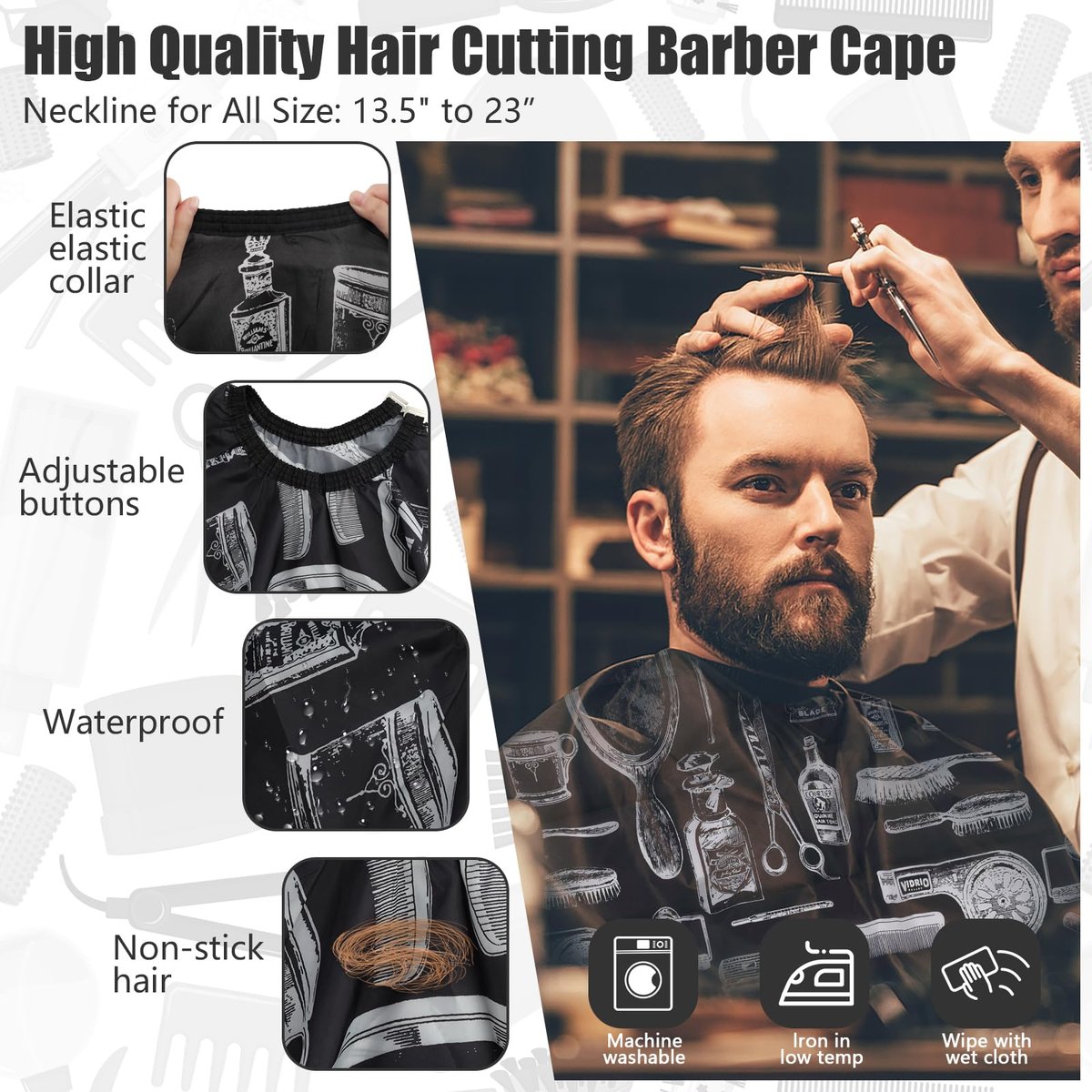 NICEMOVIC 10 in 1 Hair Cutting Barber Cape Set with Neck Duster, Brushes, Neck Strips, Combs & Clips – Professional Salon Accessories for Haircut Styling Avelisse