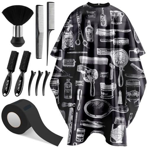 NICEMOVIC 10 in 1 Hair Cutting Barber Cape Set with Neck Duster, Brushes, Neck Strips, Combs & Clips – Professional Salon Accessories for Haircut Styling Avelisse