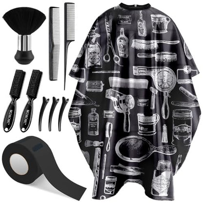 NICEMOVIC 10 in 1 Hair Cutting Barber Cape Set with Neck Duster, Brushes, Neck Strips, Combs & Clips – Professional Salon Accessories for Haircut Styling Avelisse