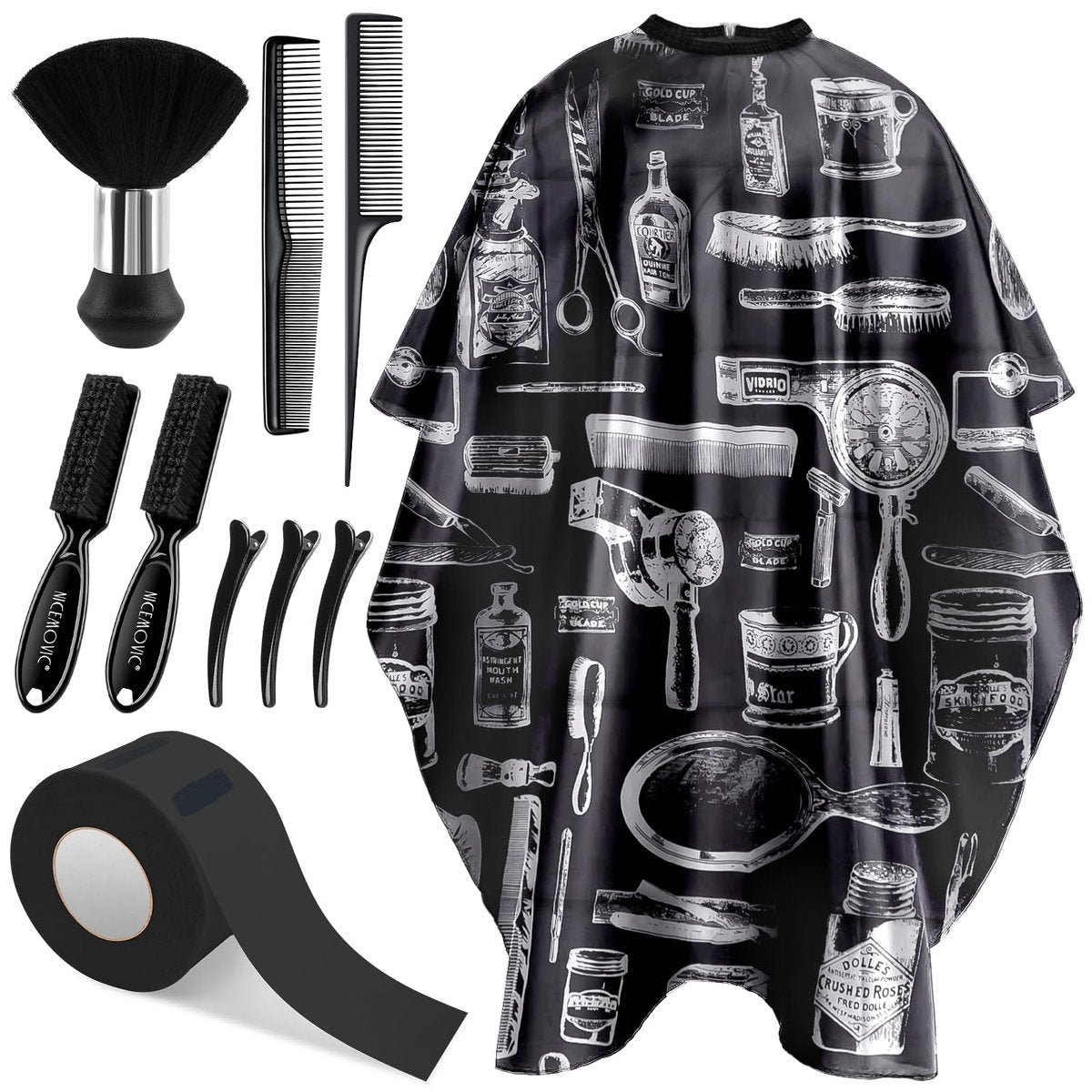 NICEMOVIC 10 in 1 Hair Cutting Barber Cape Set with Neck Duster, Brushes, Neck Strips, Combs & Clips – Professional Salon Accessories for Haircut Styling Avelisse