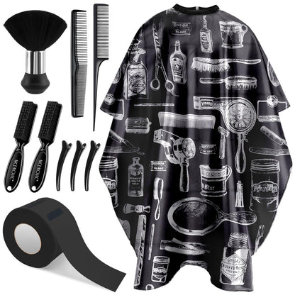 NICEMOVIC 10 in 1 Hair Cutting Barber Cape Set with Neck Duster, Brushes, Neck Strips, Combs & Clips – Professional Salon Accessories for Haircut Styling Avelisse