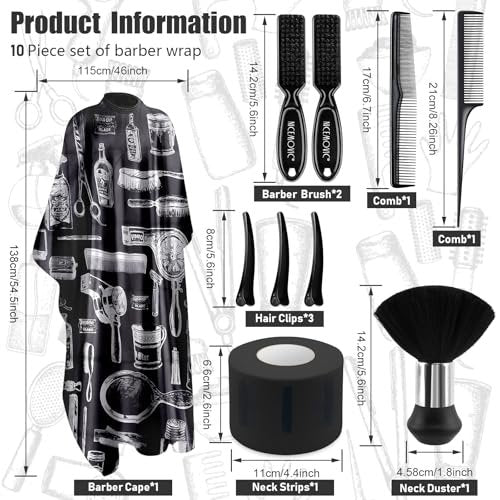 NICEMOVIC 10 in 1 Hair Cutting Barber Cape Set with Neck Duster, Brushes, Neck Strips, Combs & Clips – Professional Salon Accessories for Haircut Styling Avelisse
