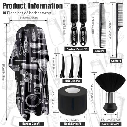 NICEMOVIC 10 in 1 Hair Cutting Barber Cape Set with Neck Duster, Brushes, Neck Strips, Combs & Clips – Professional Salon Accessories for Haircut Styling Avelisse
