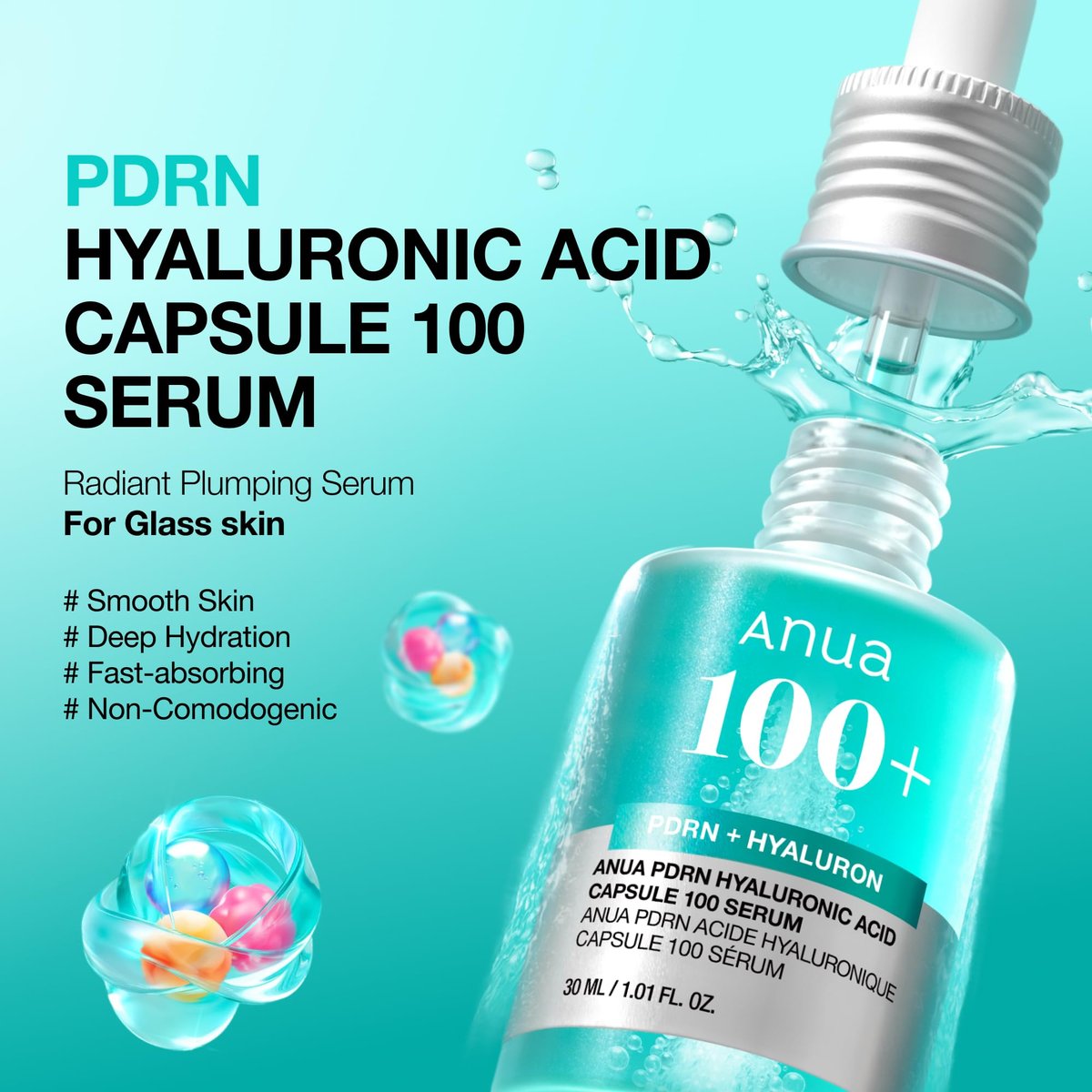 Anua PDRN Hyaluronic Acid Capsule 100 Serum - Hydrating & Plumping Face Serum with Salmon DNA, Glass Skin Effect, Lightweight Korean Skincare, 1.01 fl oz Avelisse