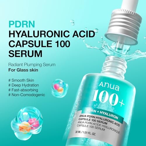 Anua PDRN Hyaluronic Acid Capsule 100 Serum - Hydrating & Plumping Face Serum with Salmon DNA, Glass Skin Effect, Lightweight Korean Skincare, 1.01 fl oz Avelisse