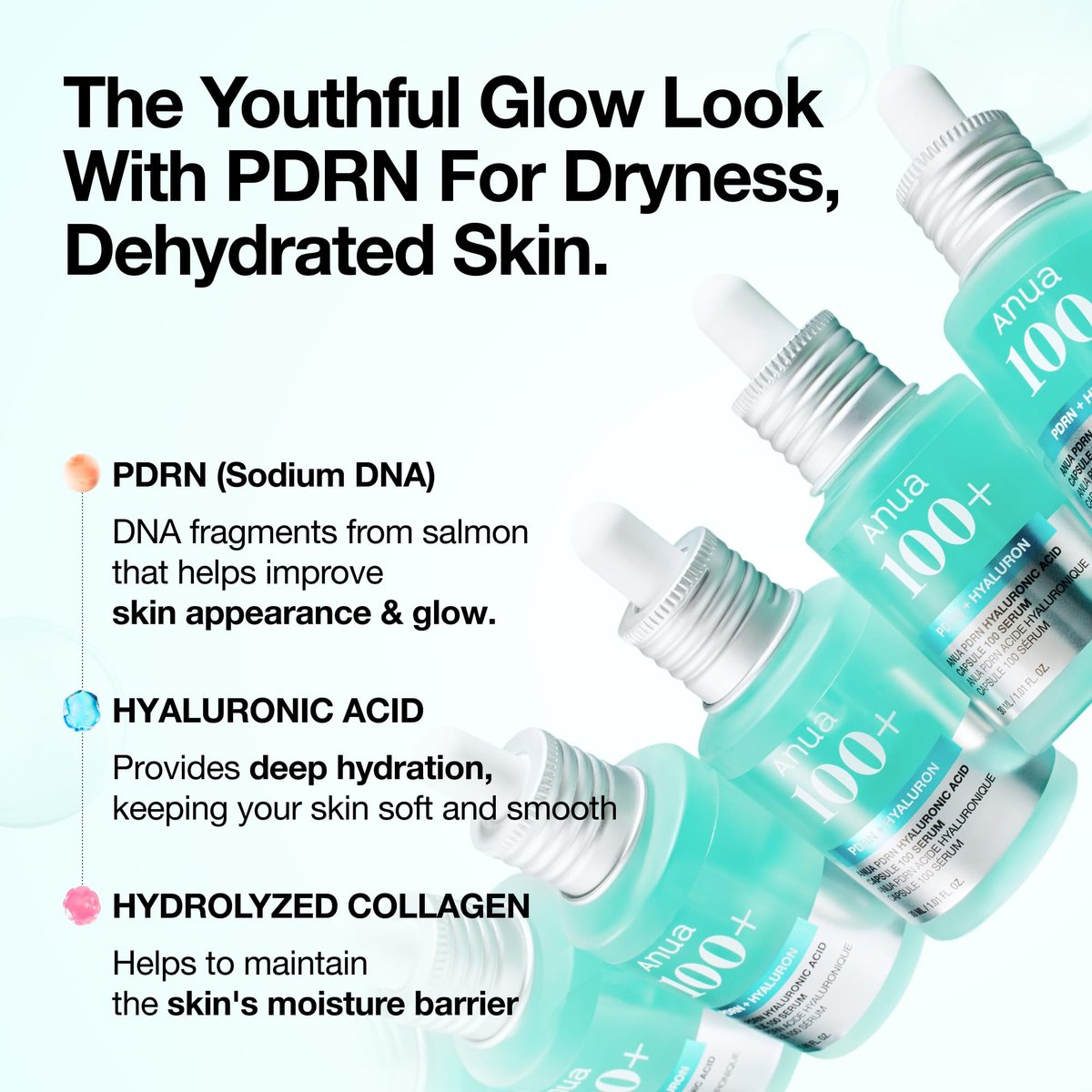 Anua PDRN Hyaluronic Acid Capsule 100 Serum - Hydrating & Plumping Face Serum with Salmon DNA, Glass Skin Effect, Lightweight Korean Skincare, 1.01 fl oz Avelisse