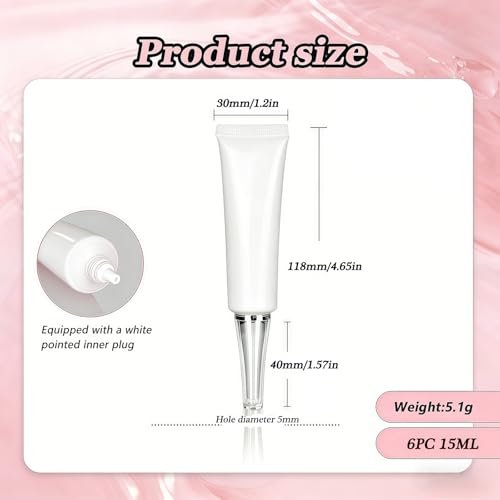 VASANA 6-Pack 15ml Empty Eye Cream Squeeze Tubes - White Plastic Soft Tubes with Silver Cap for DIY Cosmetics, Lip Balm, Gloss - görsel 4