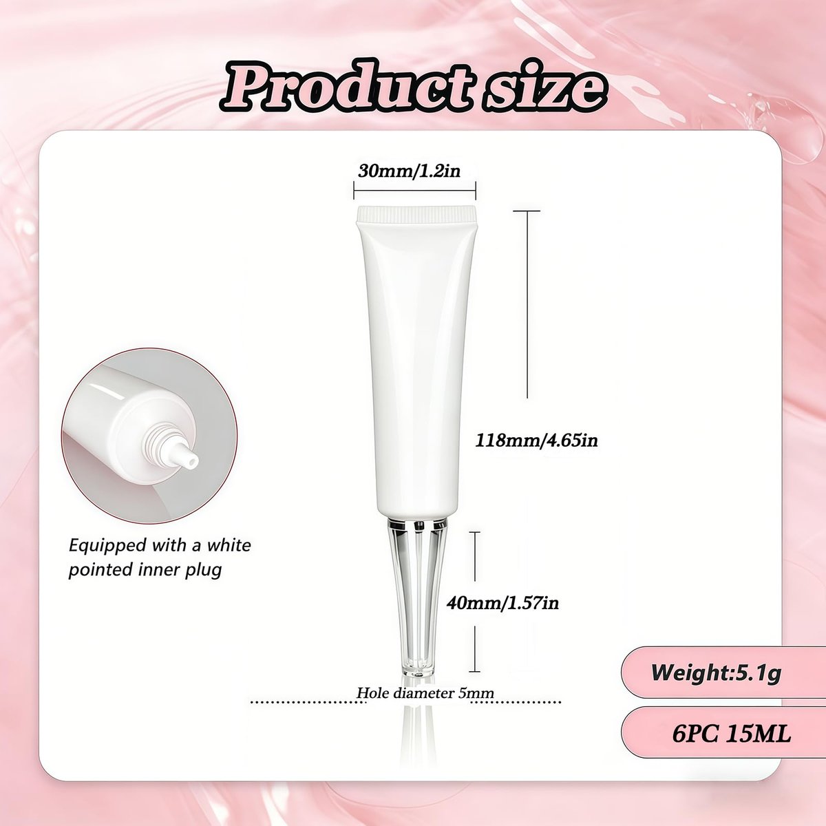 VASANA 6-Pack 15ml Empty Eye Cream Squeeze Tubes - White Plastic Soft Tubes with Silver Cap for DIY Cosmetics, Lip Balm, Gloss - görsel 3