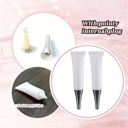 VASANA 6-Pack 15ml Empty Eye Cream Squeeze Tubes - White Plastic Soft Tubes with Silver Cap for DIY Cosmetics, Lip Balm, Gloss