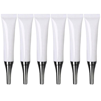 VASANA 6-Pack 15ml Empty Eye Cream Squeeze Tubes - White Plastic Soft Tubes with Silver Cap for DIY Cosmetics, Lip Balm, Gloss