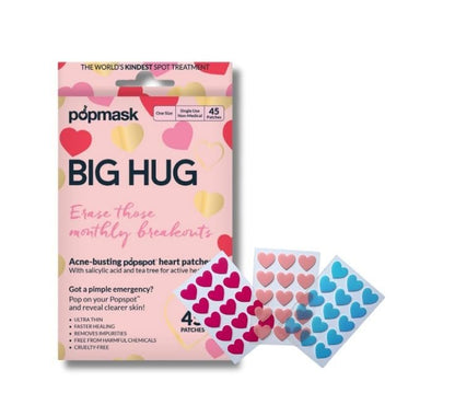 POPMASK Big Hug Hydrocolloid Pimple Patches with Salicylic Acid – 45 Colored Heart Shaped Acne Patches for Treating Pimples and Soothing Skin