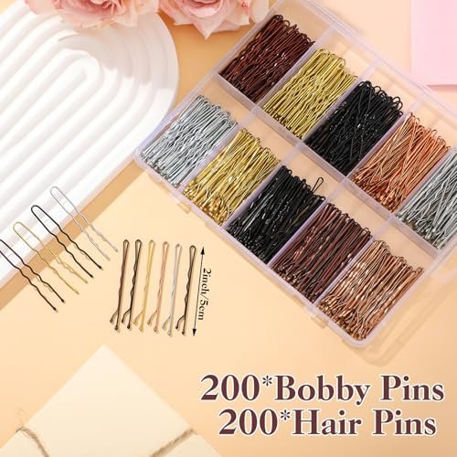 400 Pcs Bobby Pins Set, 2 Inch Hair Pins for Women and Girls, U-Shaped Pins for Buns, 5 Colors (Brown, Blonde, Black) Styling Pins with Storage Box - görsel 4