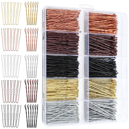 400 Pcs Bobby Pins Set, 2 Inch Hair Pins for Women and Girls, U-Shaped Pins for Buns, 5 Colors (Brown, Blonde, Black) Styling Pins with Storage Box