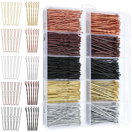 400 Pcs Bobby Pins Set, 2 Inch Hair Pins for Women and Girls, U-Shaped Pins for Buns, 5 Colors (Brown, Blonde, Black) Styling Pins with Storage Box