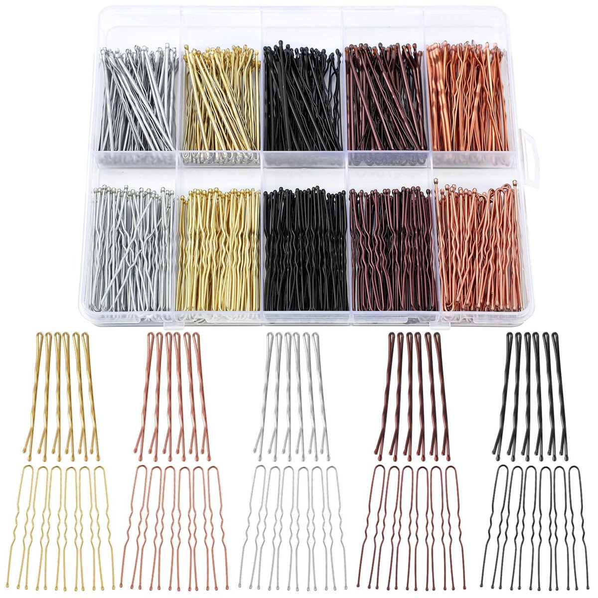 400 Pcs Bobby Pins Set, 2 Inch Hair Pins for Women and Girls, U-Shaped Pins for Buns, 5 Colors (Brown, Blonde, Black) Styling Pins with Storage Box - görsel 15