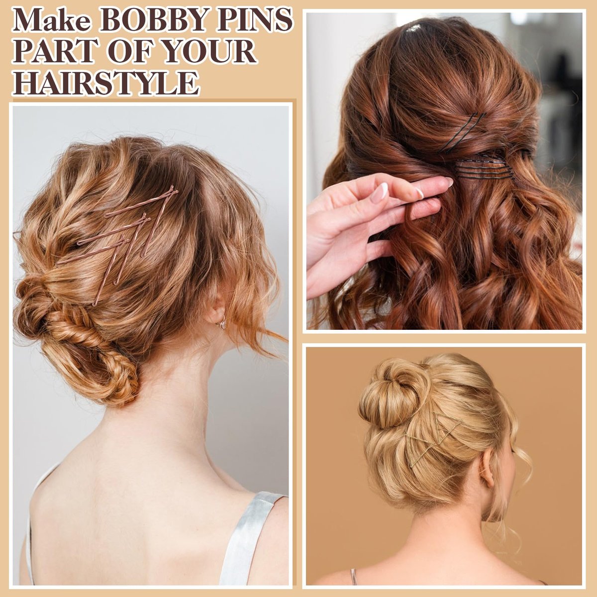 400 Pcs Bobby Pins Set, 2 Inch Hair Pins for Women and Girls, U-Shaped Pins for Buns, 5 Colors (Brown, Blonde, Black) Styling Pins with Storage Box - görsel 11