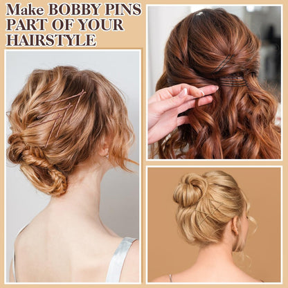400 Pcs Bobby Pins Set, 2 Inch Hair Pins for Women and Girls, U-Shaped Pins for Buns, 5 Colors (Brown, Blonde, Black) Styling Pins with Storage Box