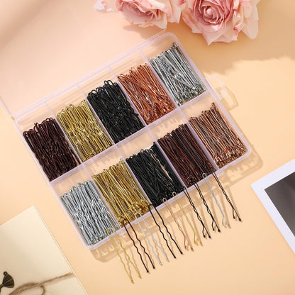 400 Pcs Bobby Pins Set, 2 Inch Hair Pins for Women and Girls, U-Shaped Pins for Buns, 5 Colors (Brown, Blonde, Black) Styling Pins with Storage Box